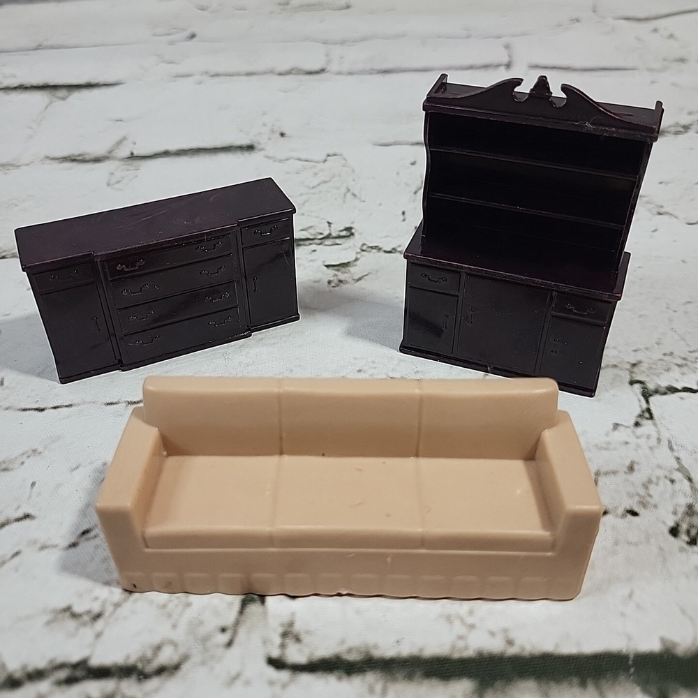 Vintage 50's‎ Marx Dollhouse Furniture Lot of 3 Piece Couch Buffet Hutch